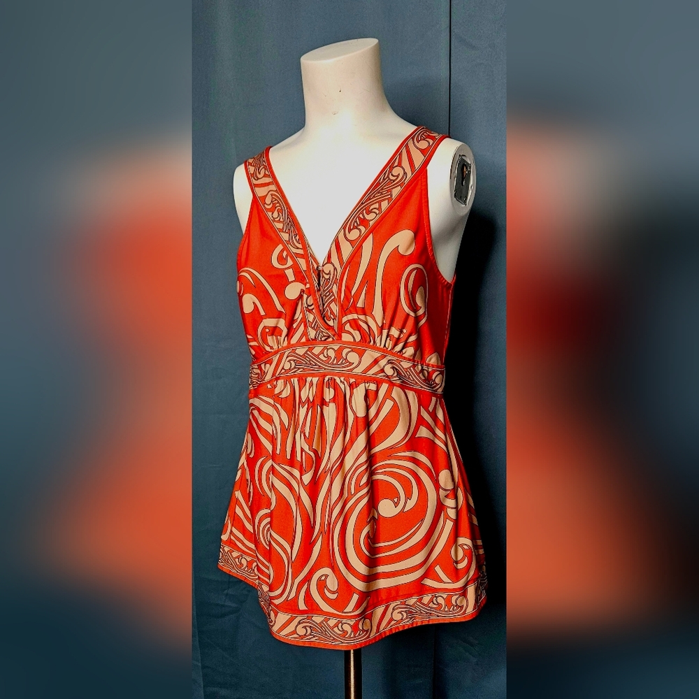 BCBGMaxAzria Coral and Cream Swirl Sleeveless Top Nordstrom Size M